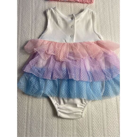Little Me Baby Girls 12 Months Multi Tier Popover and Matching Headband - Picture 7 of 12